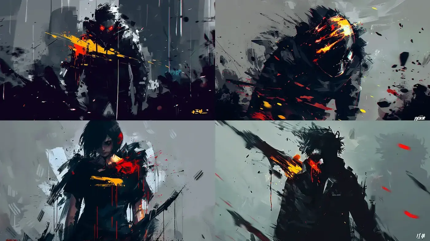 Dynamic and expressive digital art style with bold abstract elements - Midjourney sref style