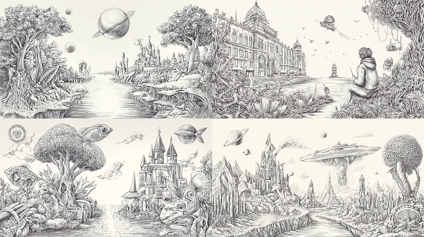 Intricate Fantasy Landscapes with a Touch of Surrealism - Midjourney sref style