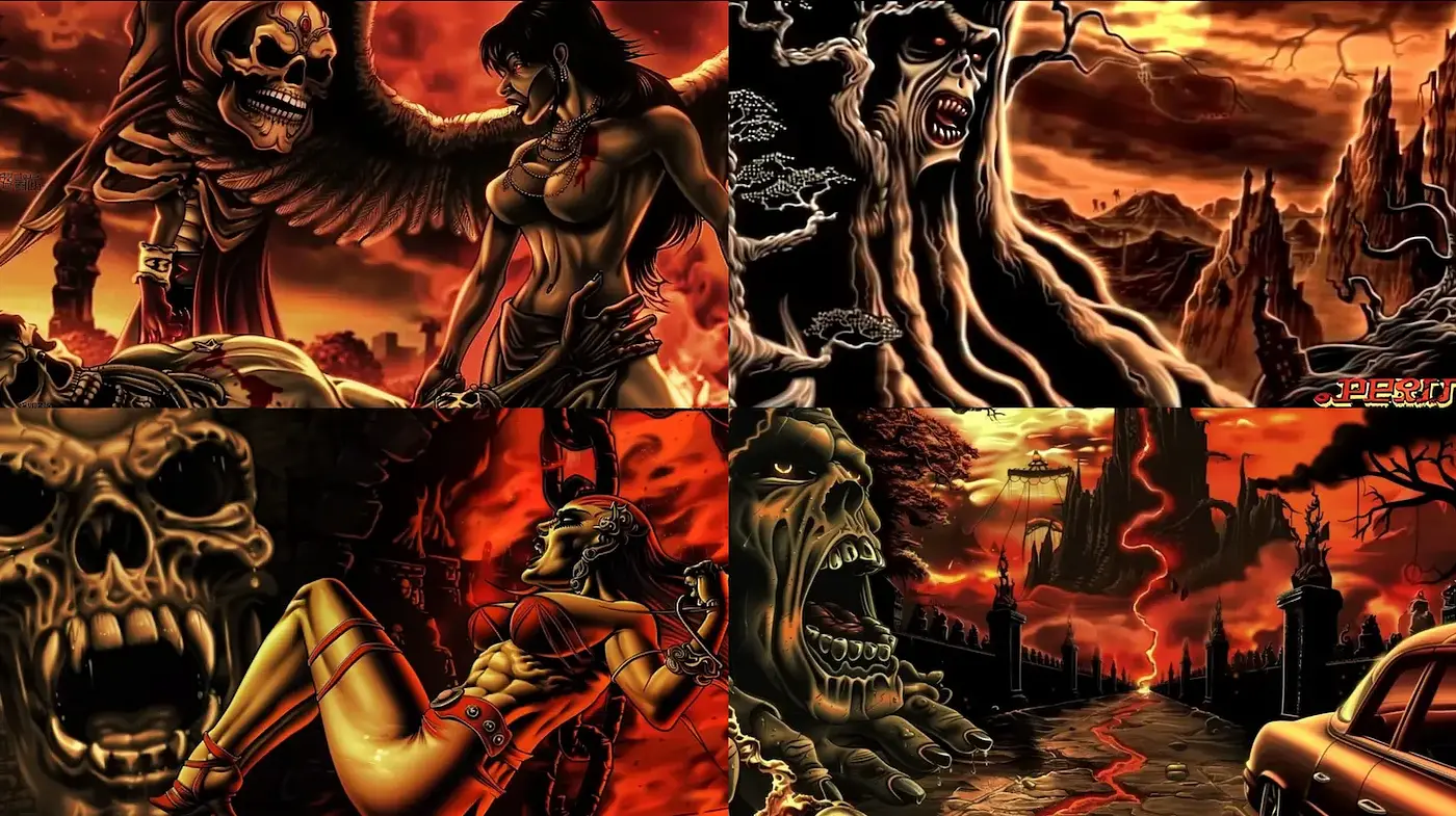 Dark Surrealism with a Macabre Edge - Midjourney sref style