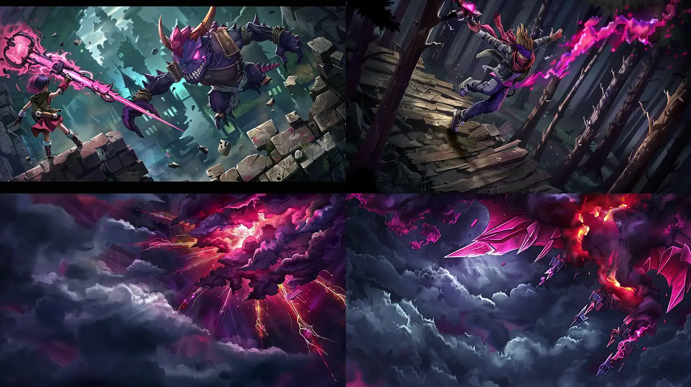 Ethereal Fantasy Battlescape with Dynamic Magenta Infusion - Midjourney sref style