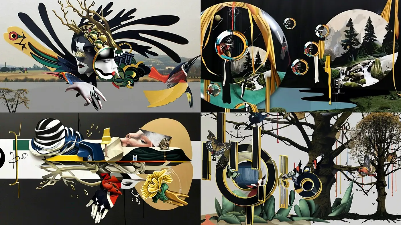 Surreal Fusion of Organic and Geometric Harmony in Modern Art - Midjourney sref style