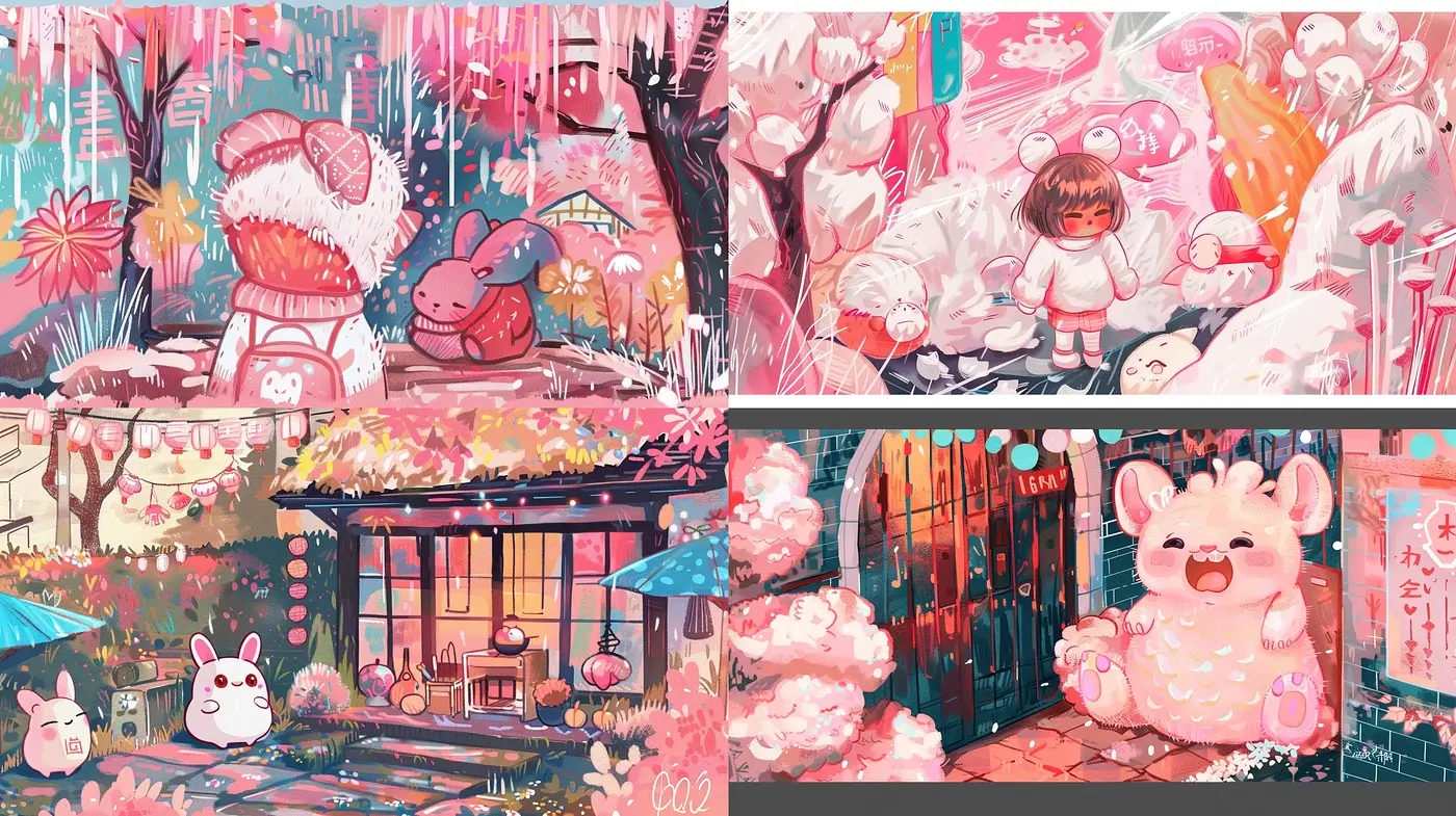 Whimsical Pastel Menagerie: A Dreamlike Fusion of Anime and Storybook Aesthetics - Midjourney sref style