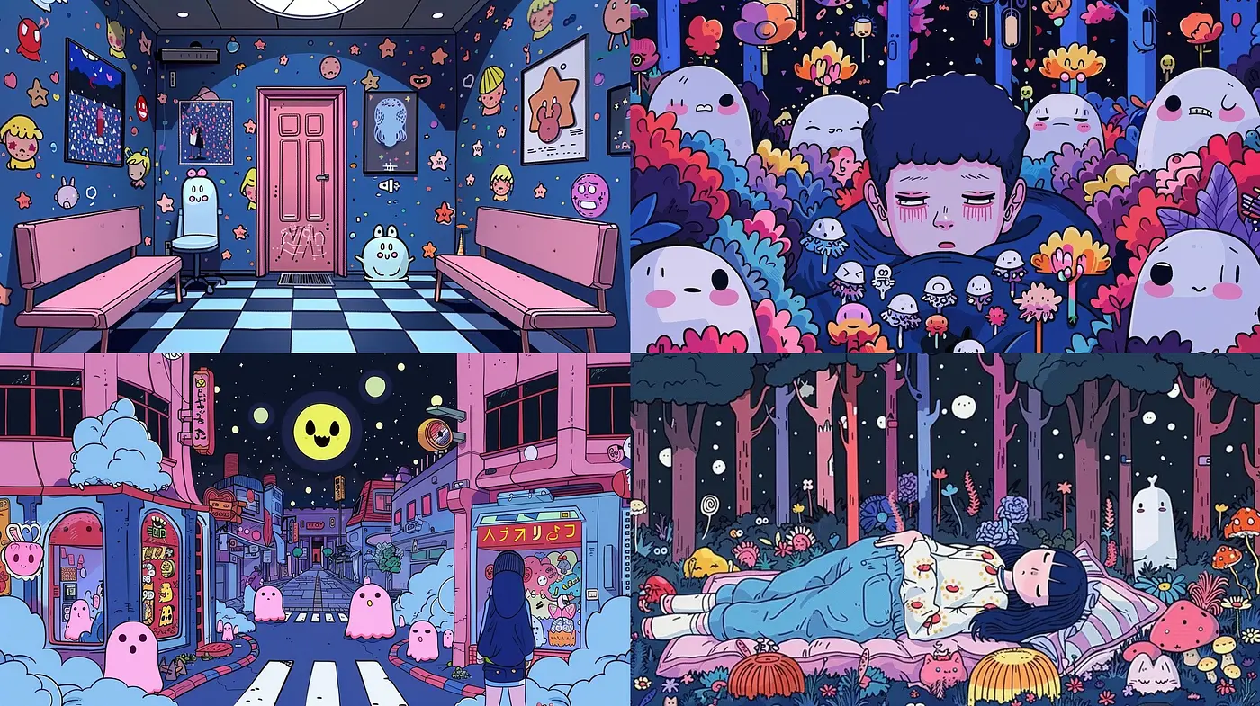 Ethereal Whimsy in Vivid Dreamscape: A Consistent Fantastical Palette across Diverse Imaginings - Midjourney sref style