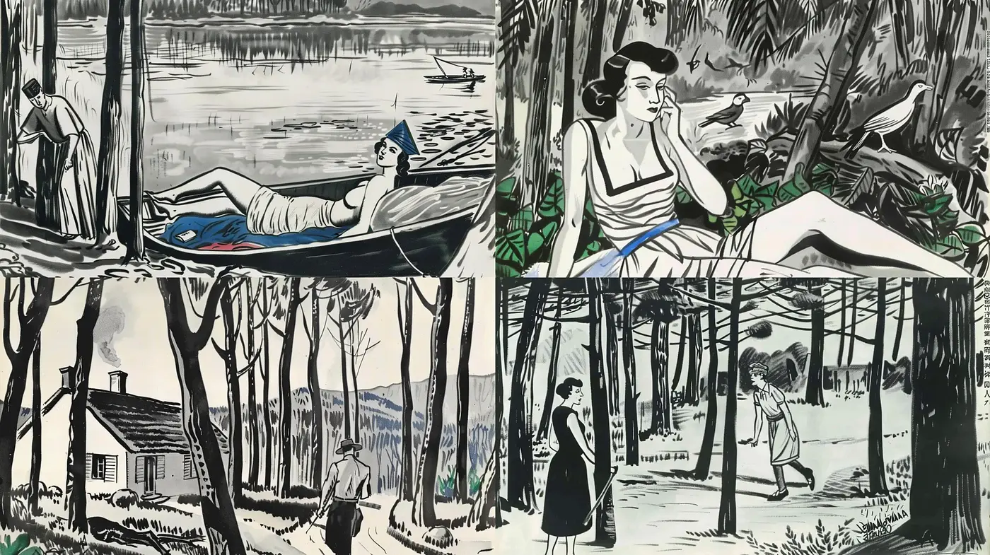 Monochromatic Vintage Illustrative Homage - Midjourney sref style