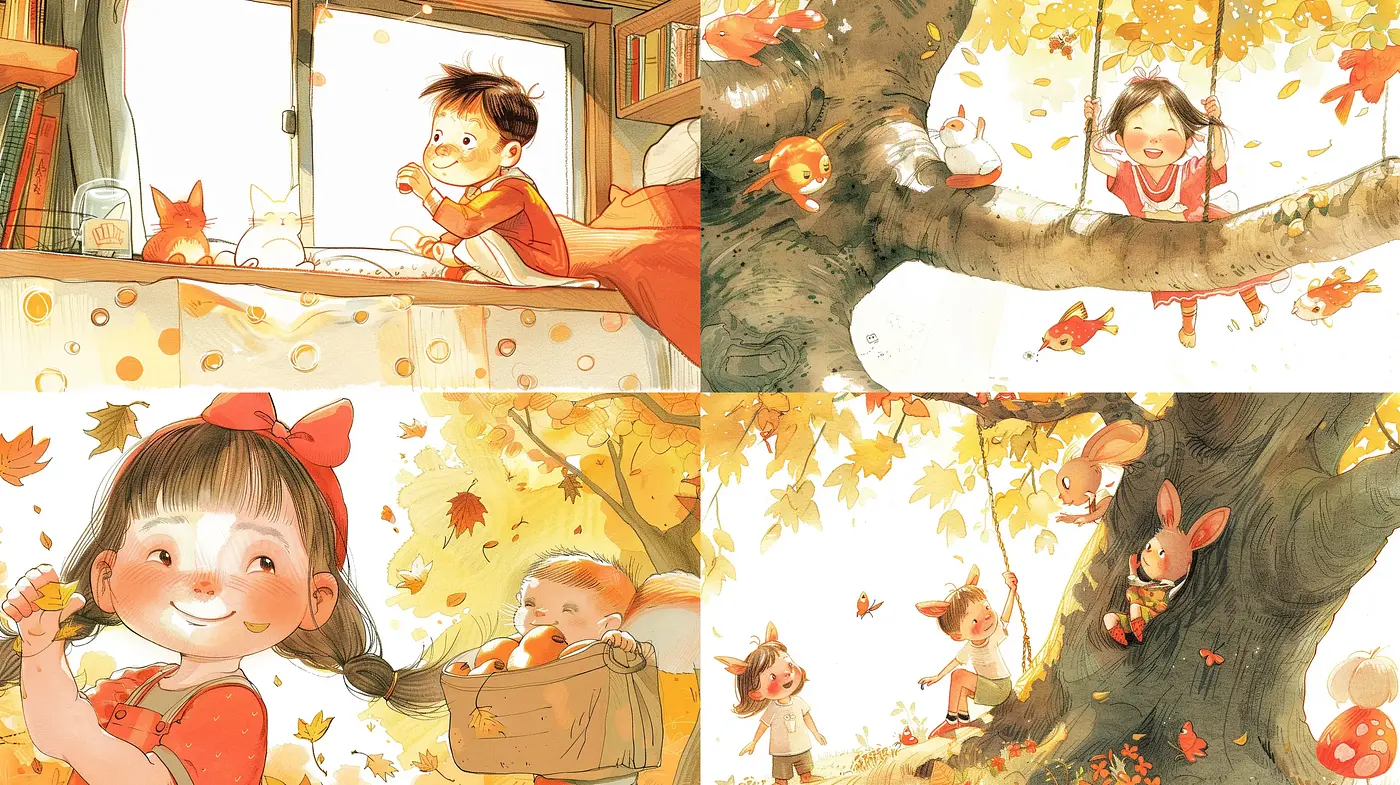 Whimsical Autumn Storybook Illustrations - Midjourney sref style