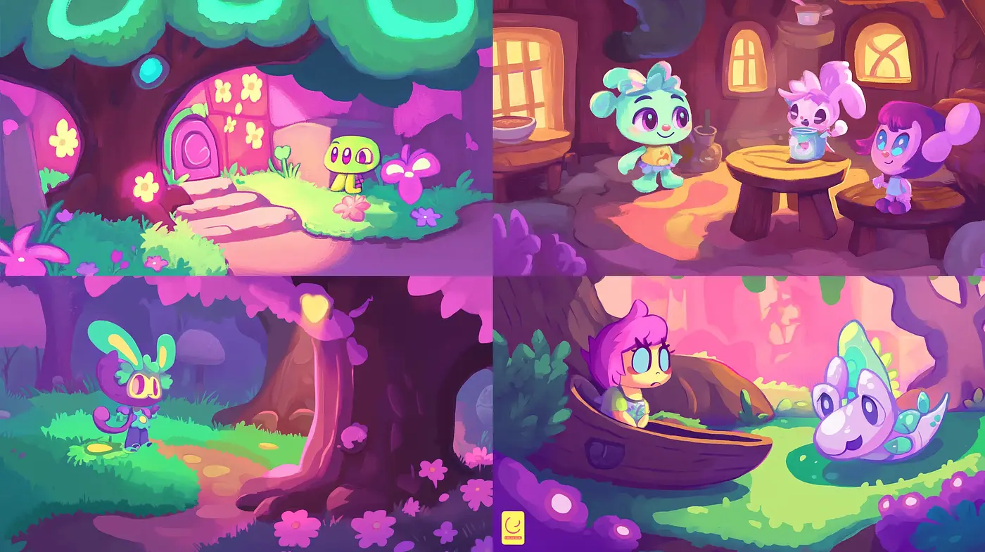 Whimsical Twilight Fantasy Landscape in Cartoon Style - Midjourney sref style