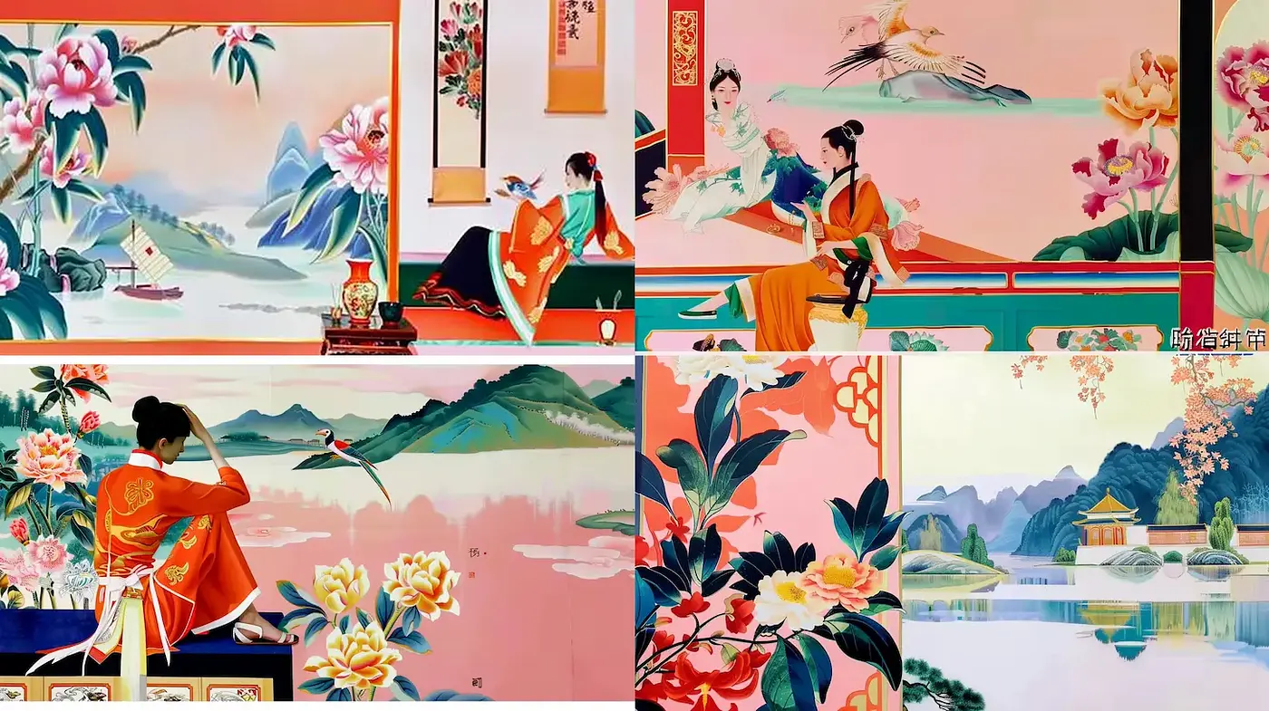 Elegant and Harmonious Eastern Aesthetic with Floral Motifs - Midjourney sref style
