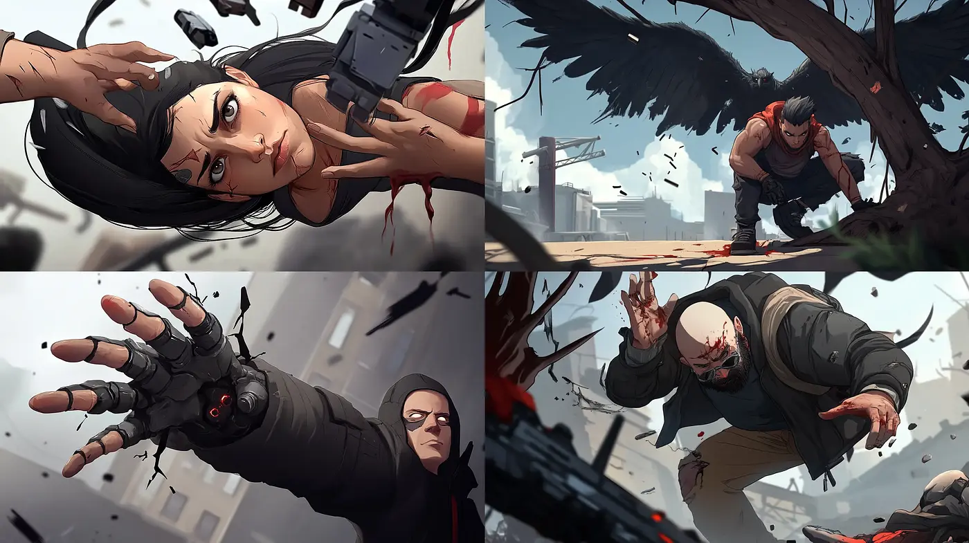 Dynamic Action-Focused Illustrative Style with a Cinematic Edge - Midjourney sref style