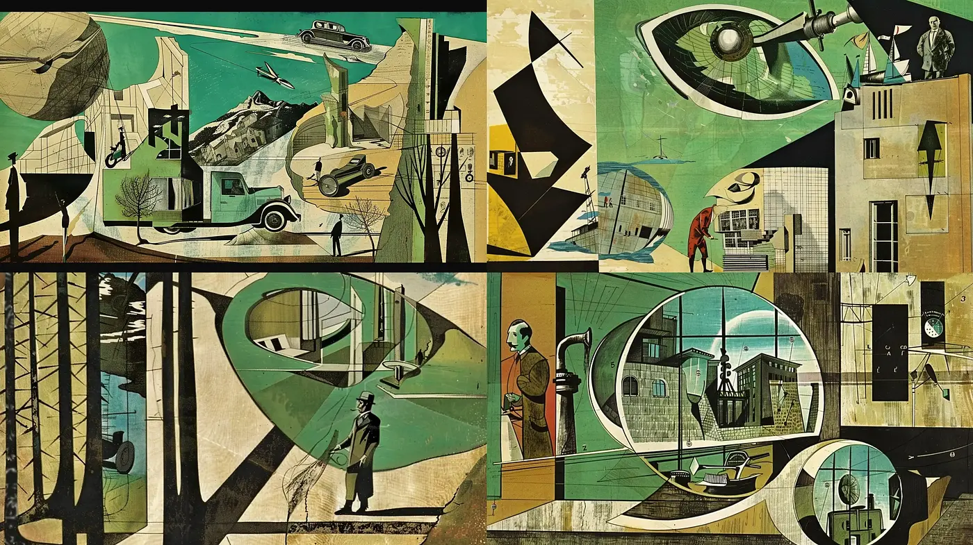 Retrofuturistic Mid-Century Modern Collage - Midjourney sref style