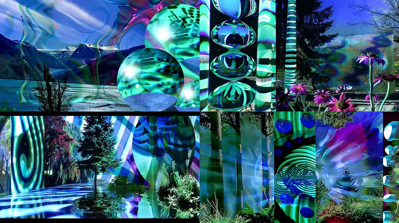 Vibrant Abstract Landscapes with Surreal Elements - Midjourney sref style