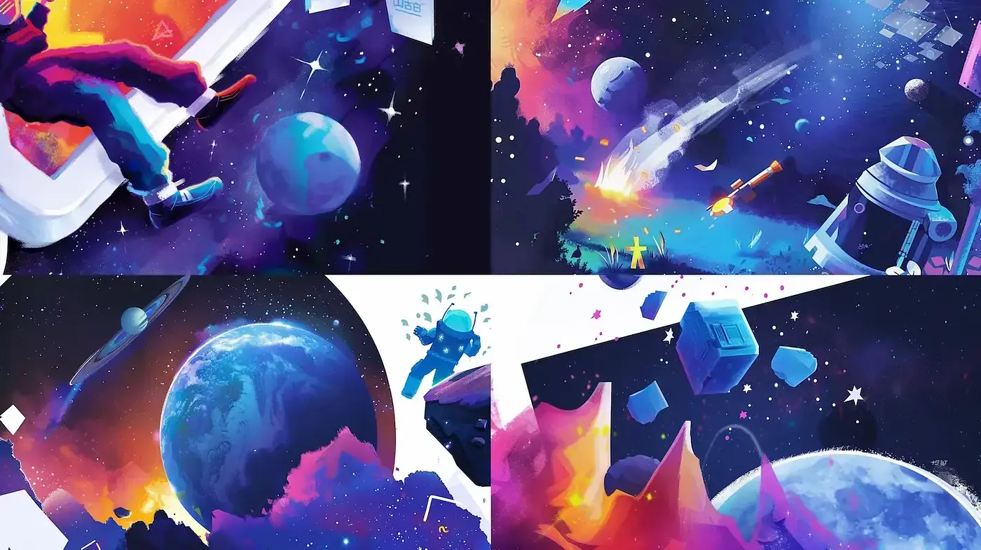 Cosmic Dreamscape: A Synthesis of Digital Impressionism and Vibrant Sci-Fi Artistry - Midjourney sref style