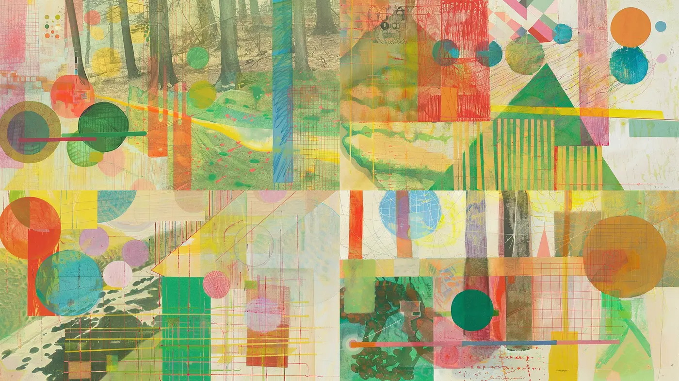 Geometric Abstraction with a Harmonious Pastel Palette - Midjourney sref style