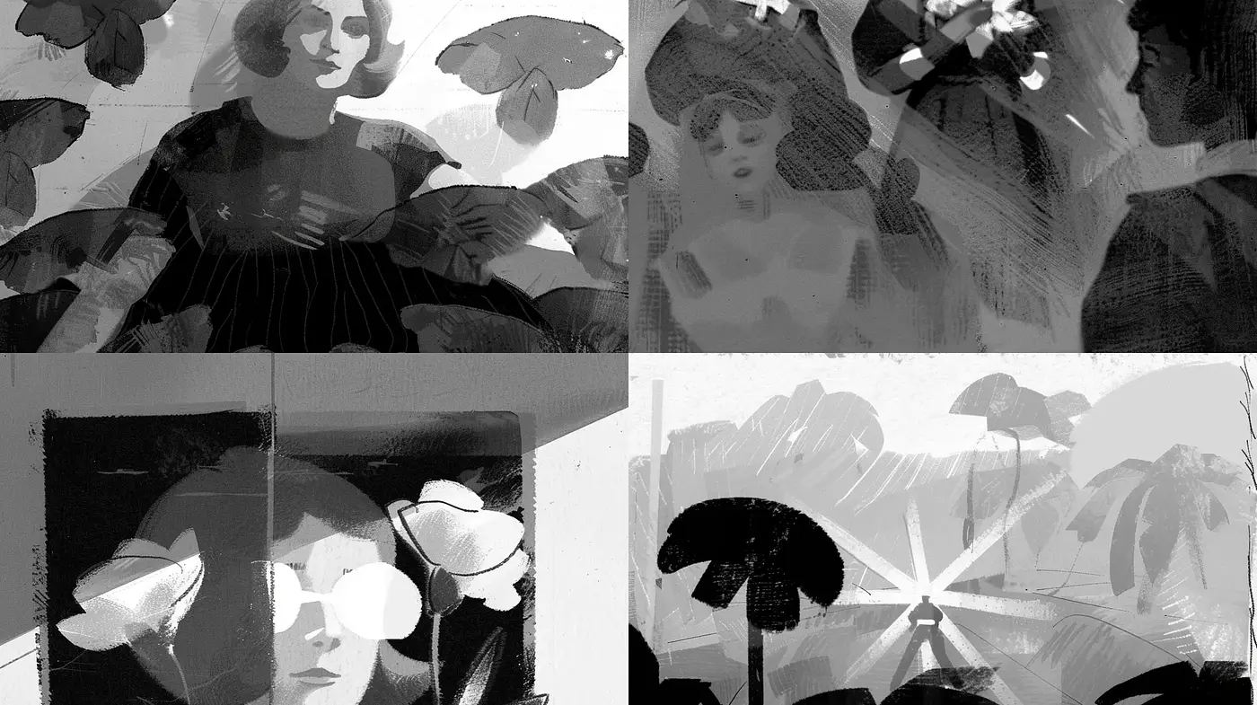 Monochromatic Harmony in Graphite Illustrative Technique - Midjourney sref style