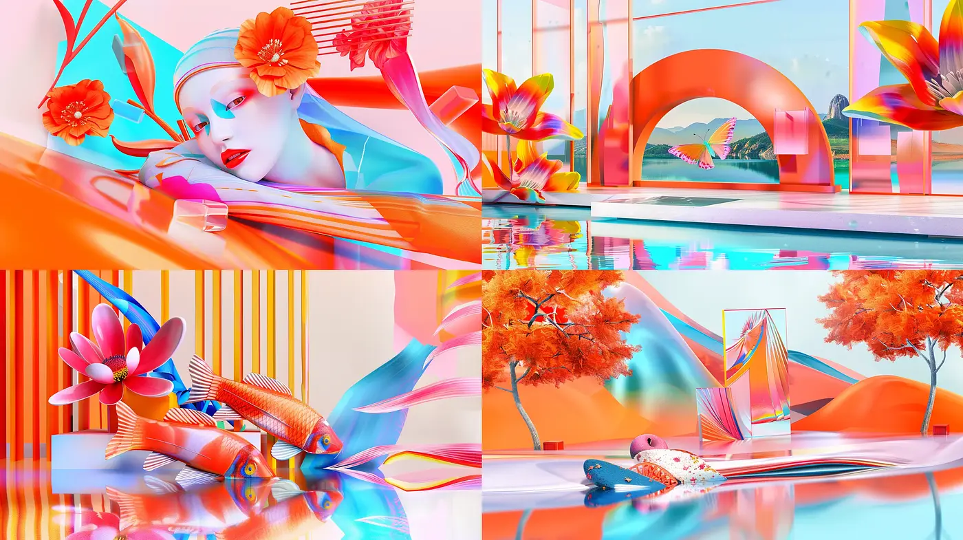 Surreal Chromatic Blends and Floralesque Fantasy - Midjourney sref style