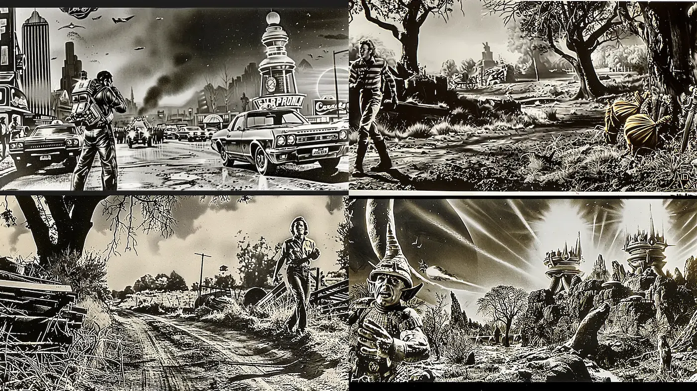 Dramatic and Gritty Post-Apocalyptic Noir Aesthetic - Midjourney sref style