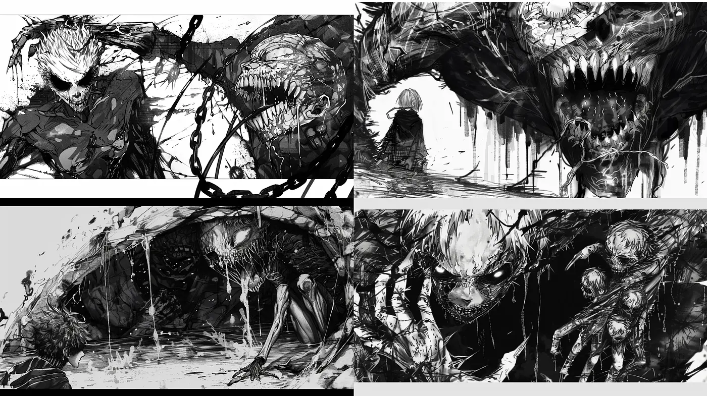 Monochrome Dreamscape: An Exploration of Dark Fantasy Through Intricate Ink-like Textures - Midjourney sref style