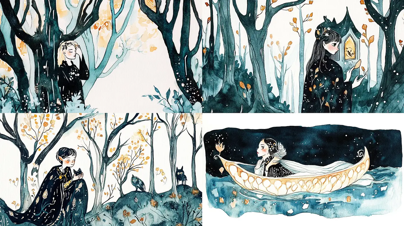 Whimsical Botanical Dreamscapes with Ethereal Figures - Midjourney sref style