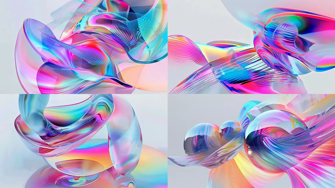 Holographic Flux: An Iridescent Dance of Fluid Forms - Midjourney sref style