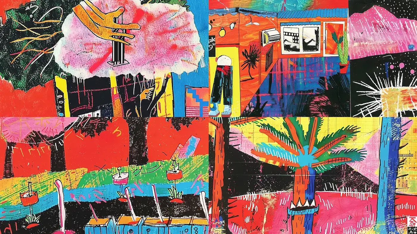 Vibrant abstract expressionism with playful textures and strong contrasts - Midjourney sref style
