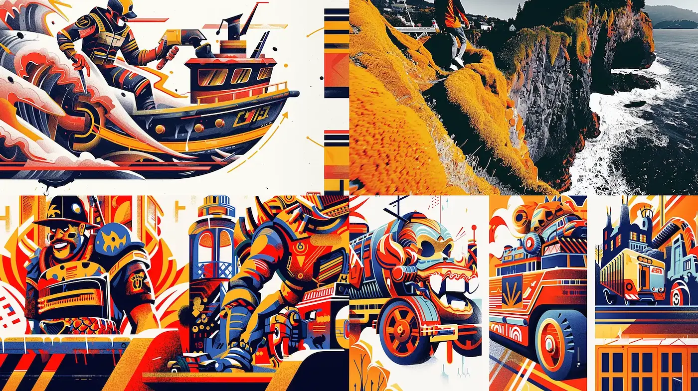 Vibrant and Dynamic Urban Adventure with Retro Influences - Midjourney sref style