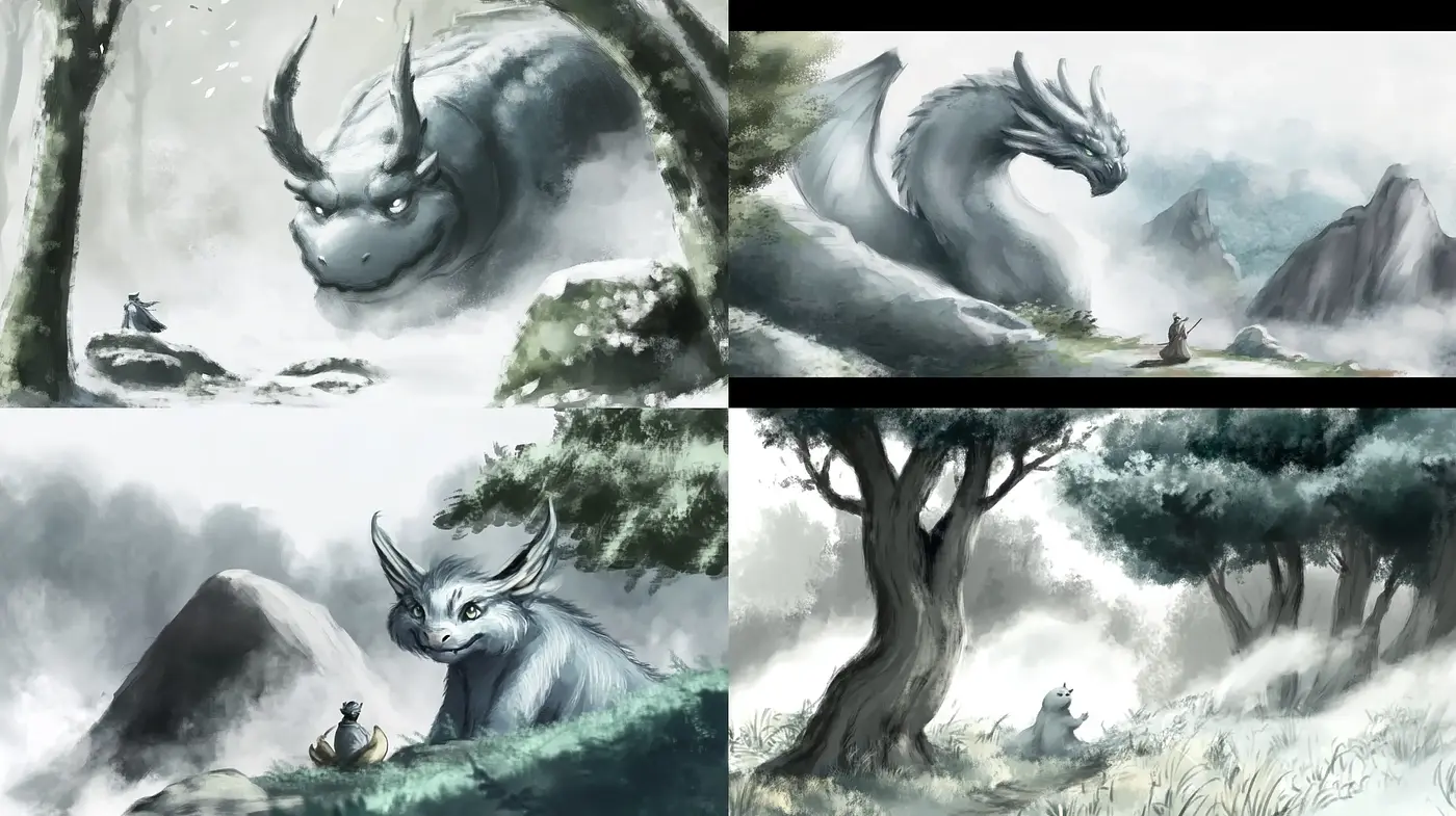 Mystical Eastern Mythology Infused Watercolor Narrative - Midjourney sref style