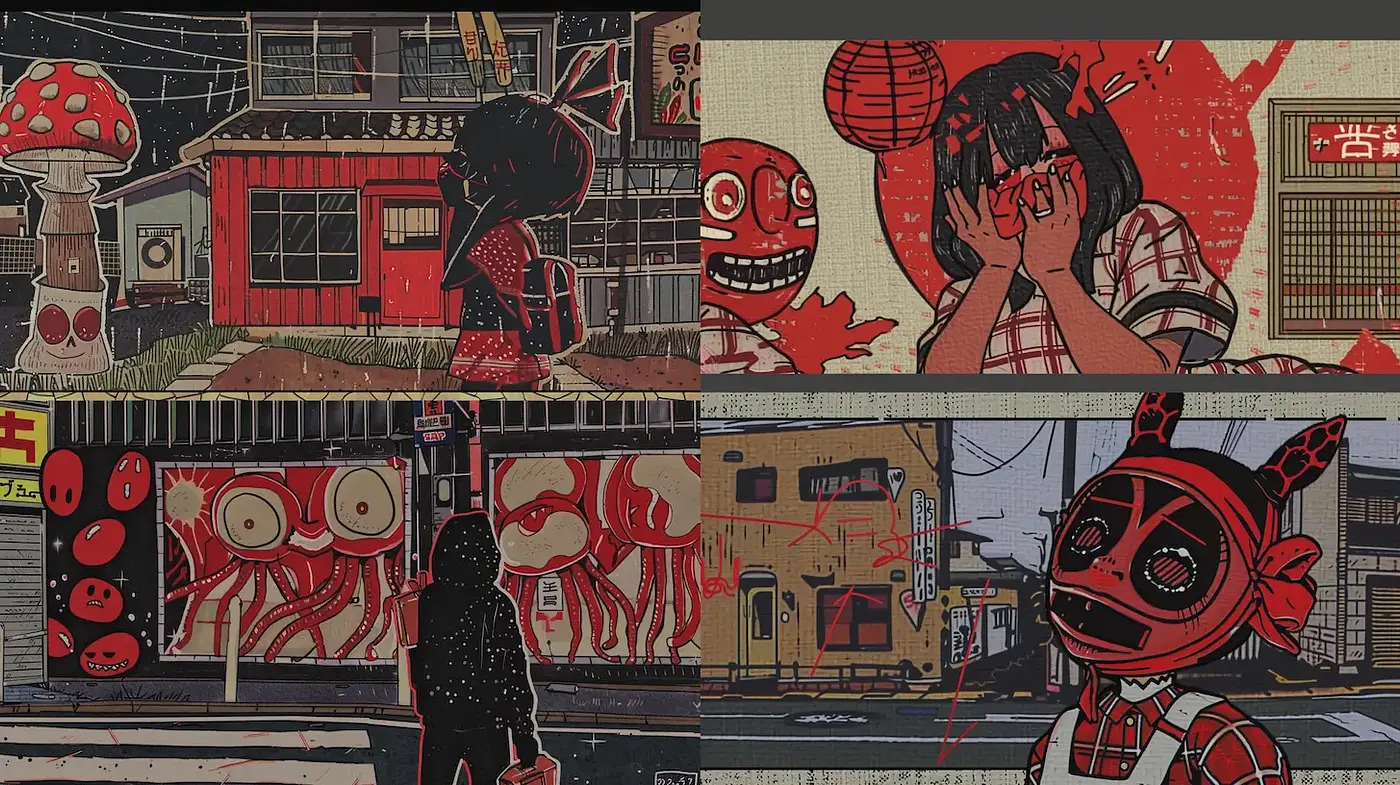 Stylized Urban Scene with a Distinctive Cartoonish Edge - Midjourney sref style