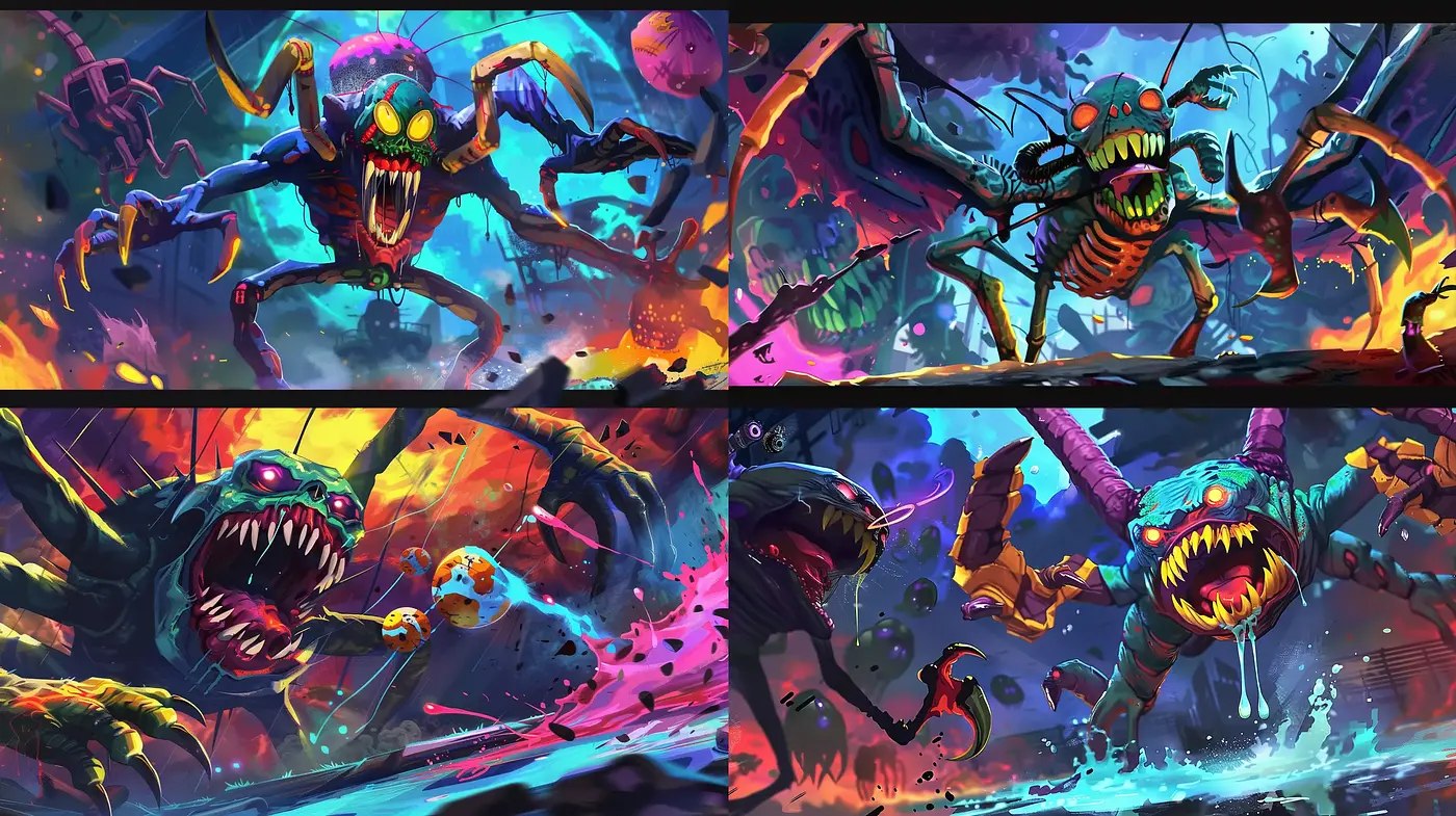 Dynamic Neon-Infused Creature Chaos - Midjourney sref style
