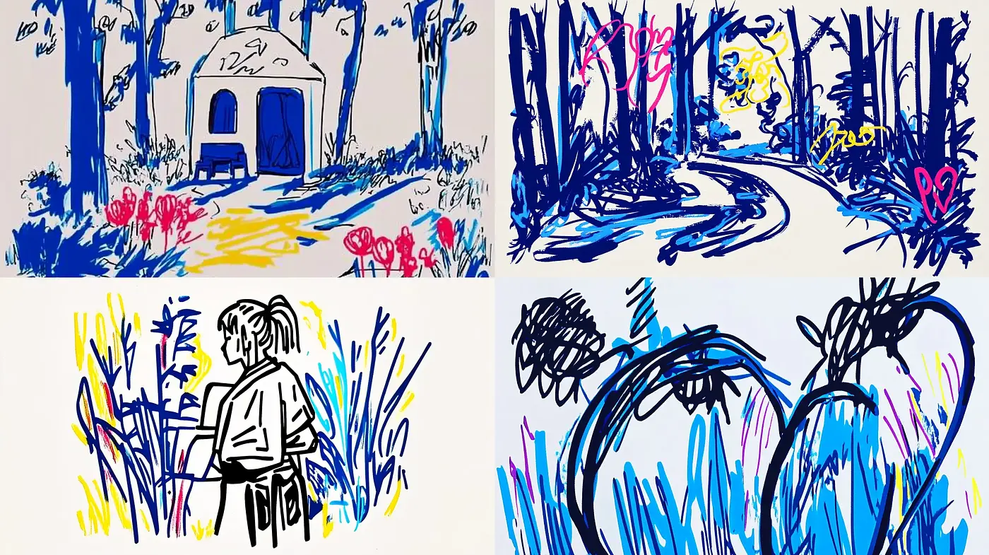Energetic Scribble Expressionism with Bold Linear Dynamics - Midjourney sref style