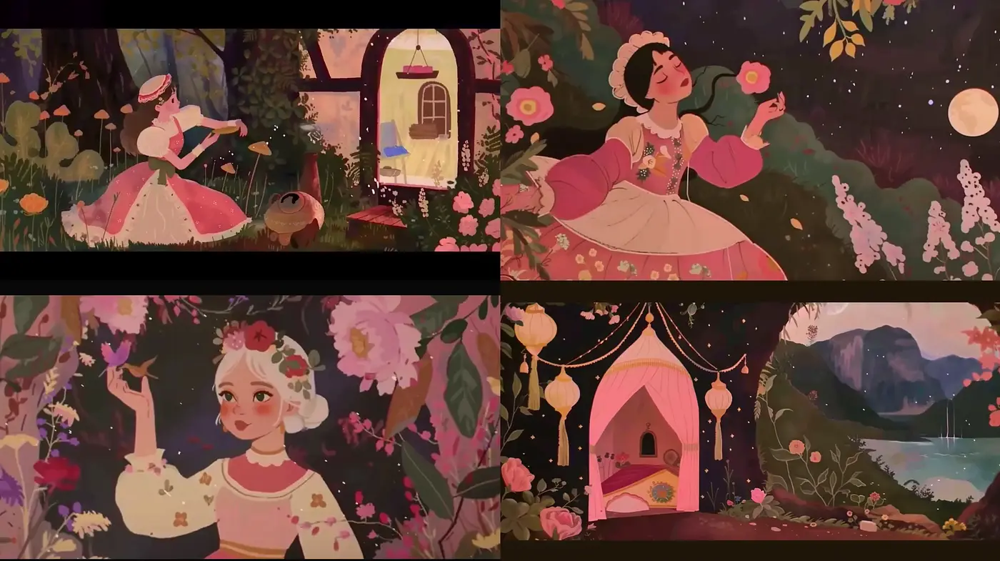 Enchanted Storybook Garden Illustrations - Midjourney sref style