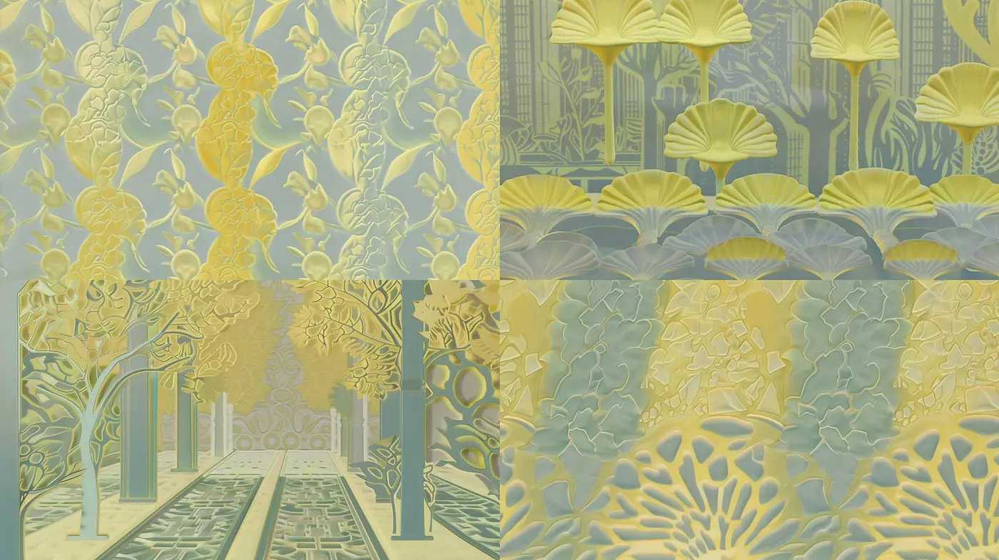 Whimsical Botanical Symphony in Pastel Hues: An Exploration of Textured Flora - Midjourney sref style