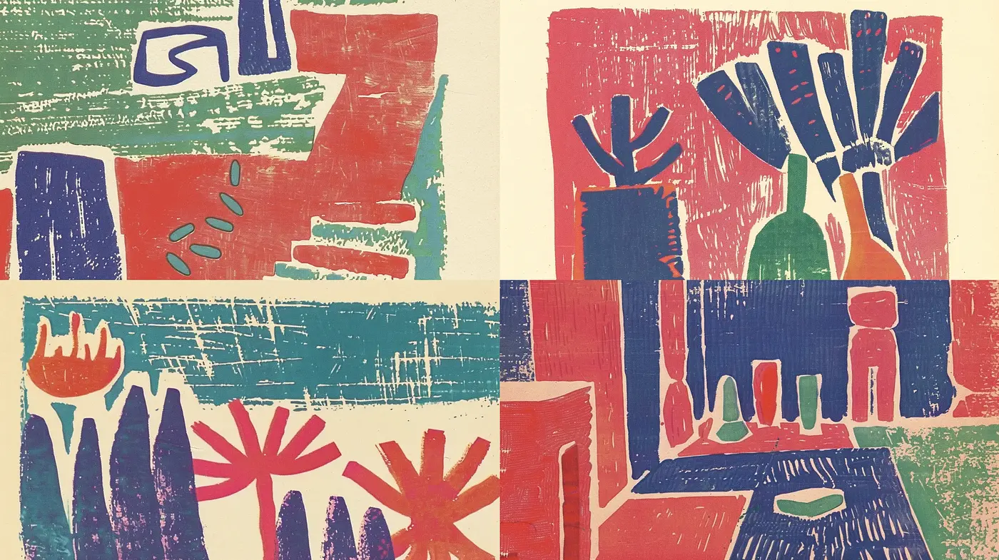 Abstract Expressionist Collage with Bold Color Blocks - Midjourney sref style