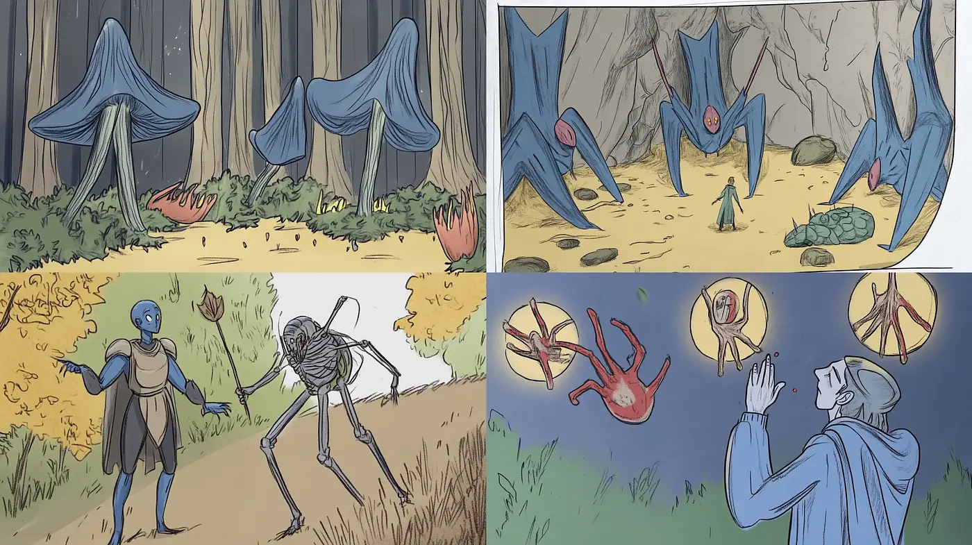 Mystical Forest Encounters with Stylized Fauna and Flora - Midjourney sref style