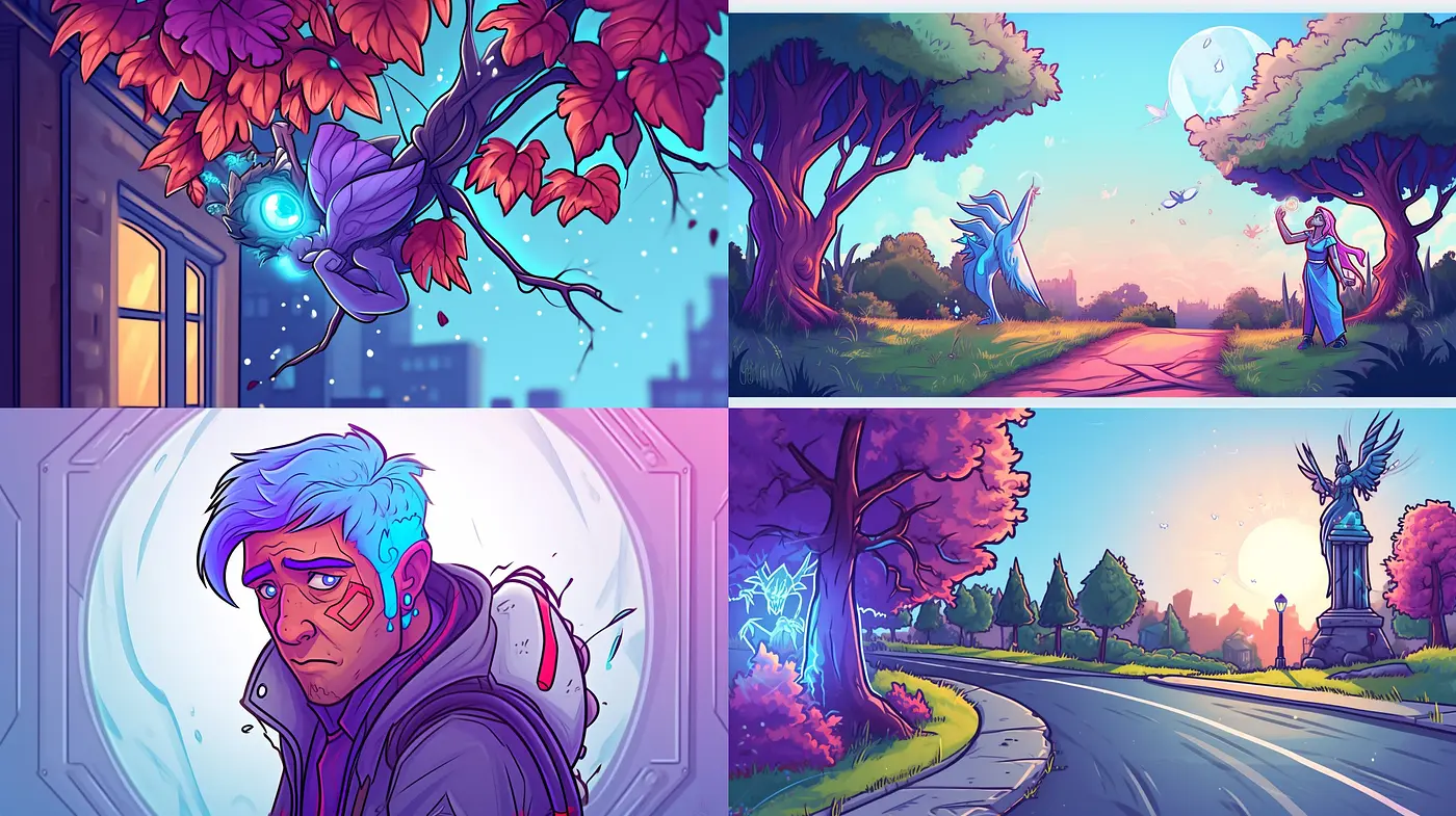 Ethereal Twilight Dreamscape: A Consistent Fusion of Surrealism and Vibrant Comic Art - Midjourney sref style