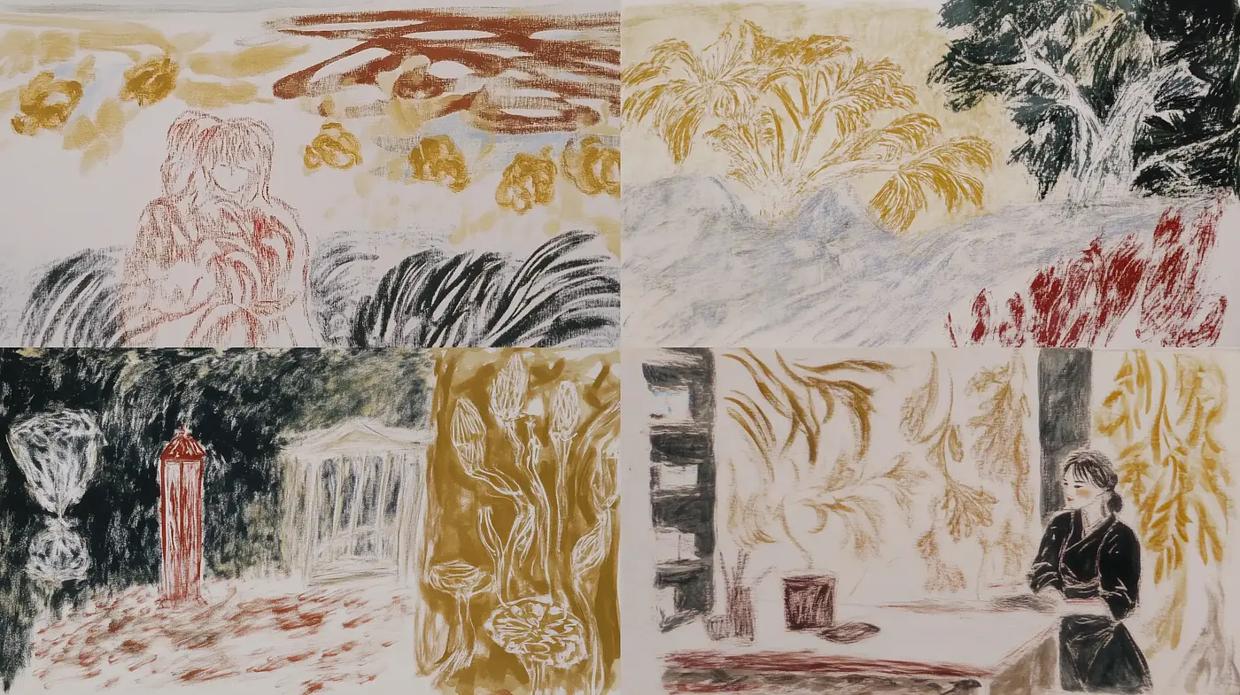 Abstract Expressionist Fusion with Etching-like Contours - Midjourney sref style