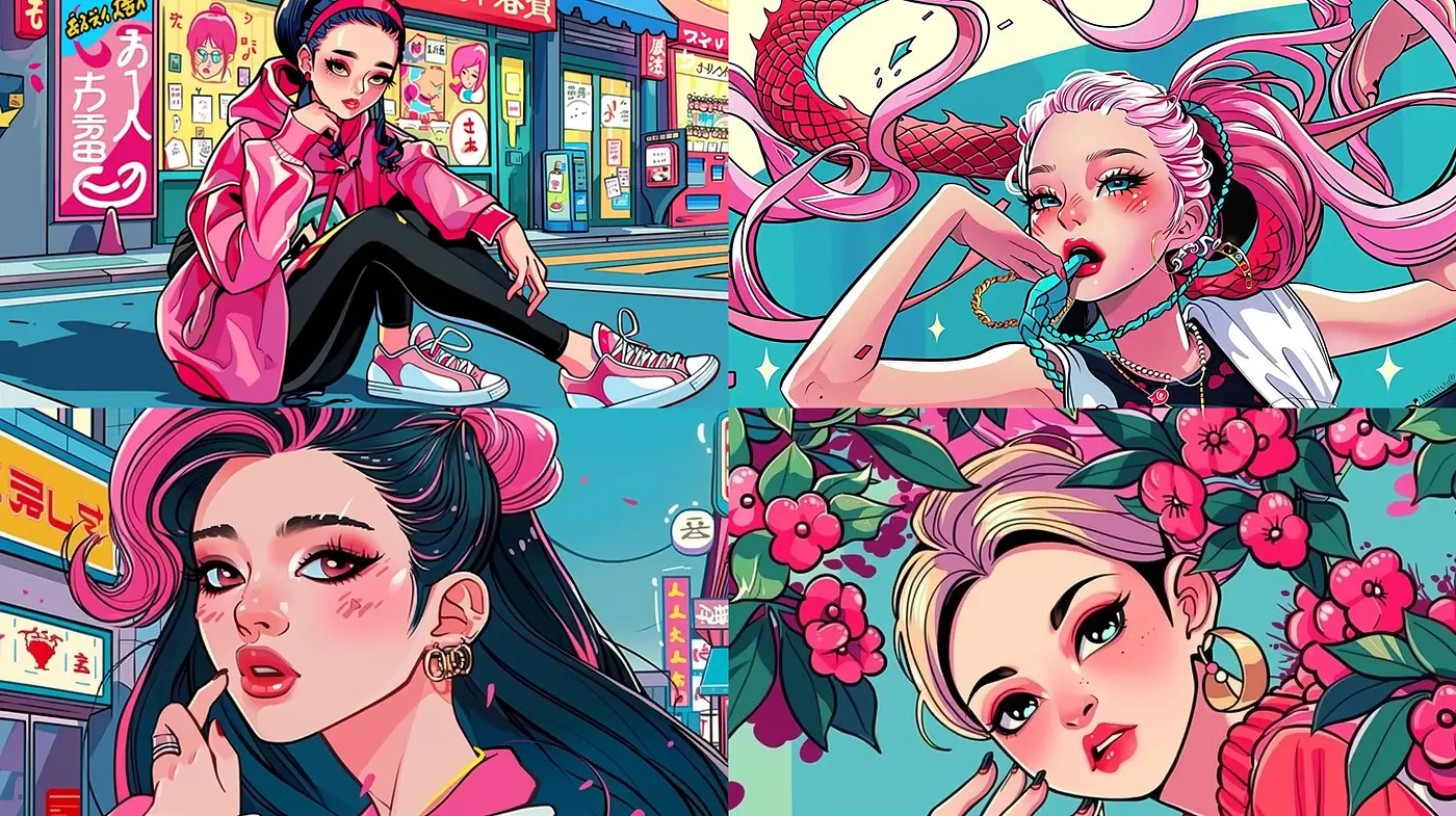 Vibrant Neo-Pop Anime Illustrations with a Luminous Urban Twist - Midjourney sref style