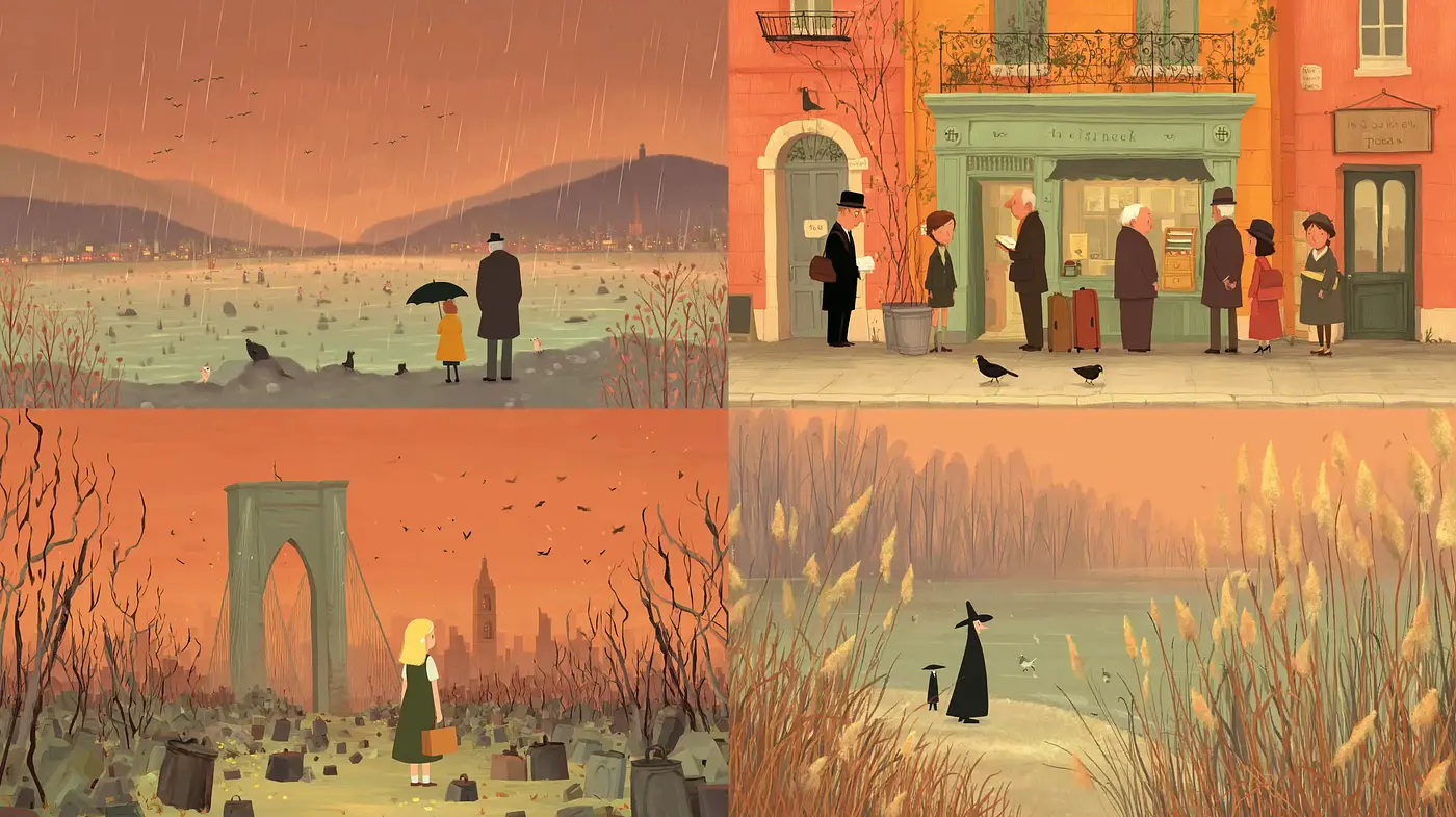 Whimsical Dusk in a Nostalgic Townscape - Midjourney sref style