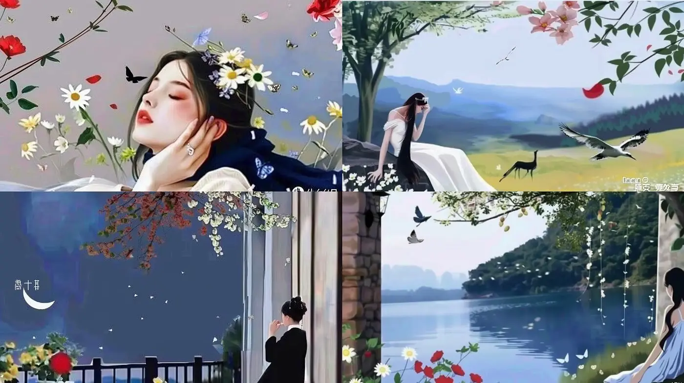 Serene Pastoral and Florid Dreamscape Fusion - Midjourney sref style