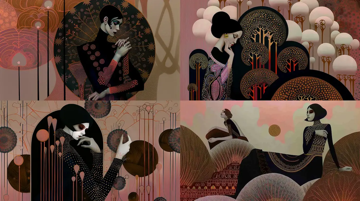 Elegant Art Nouveau Inspired Illustrations with a Dreamlike Quality - Midjourney sref style