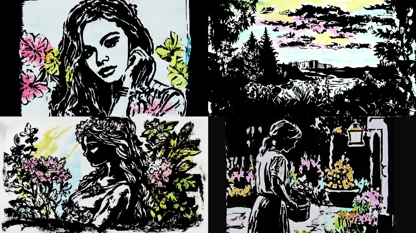 Luminous Elegance in Monochromatic Botanicals - Midjourney sref style