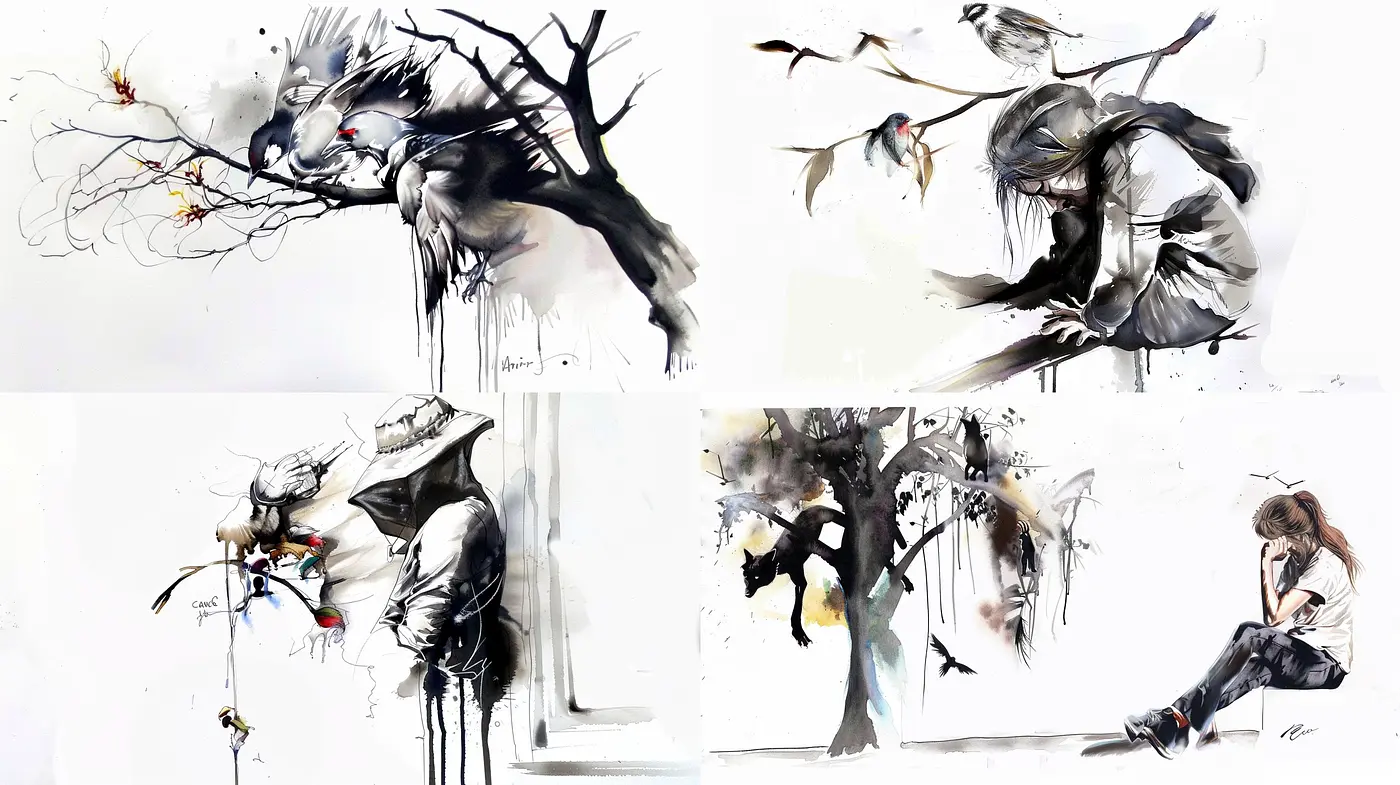 Ethereal Brushwork Dreamscape: A Fusion of Delicate Monochrome Shades with Artistic Abstraction - Midjourney sref style