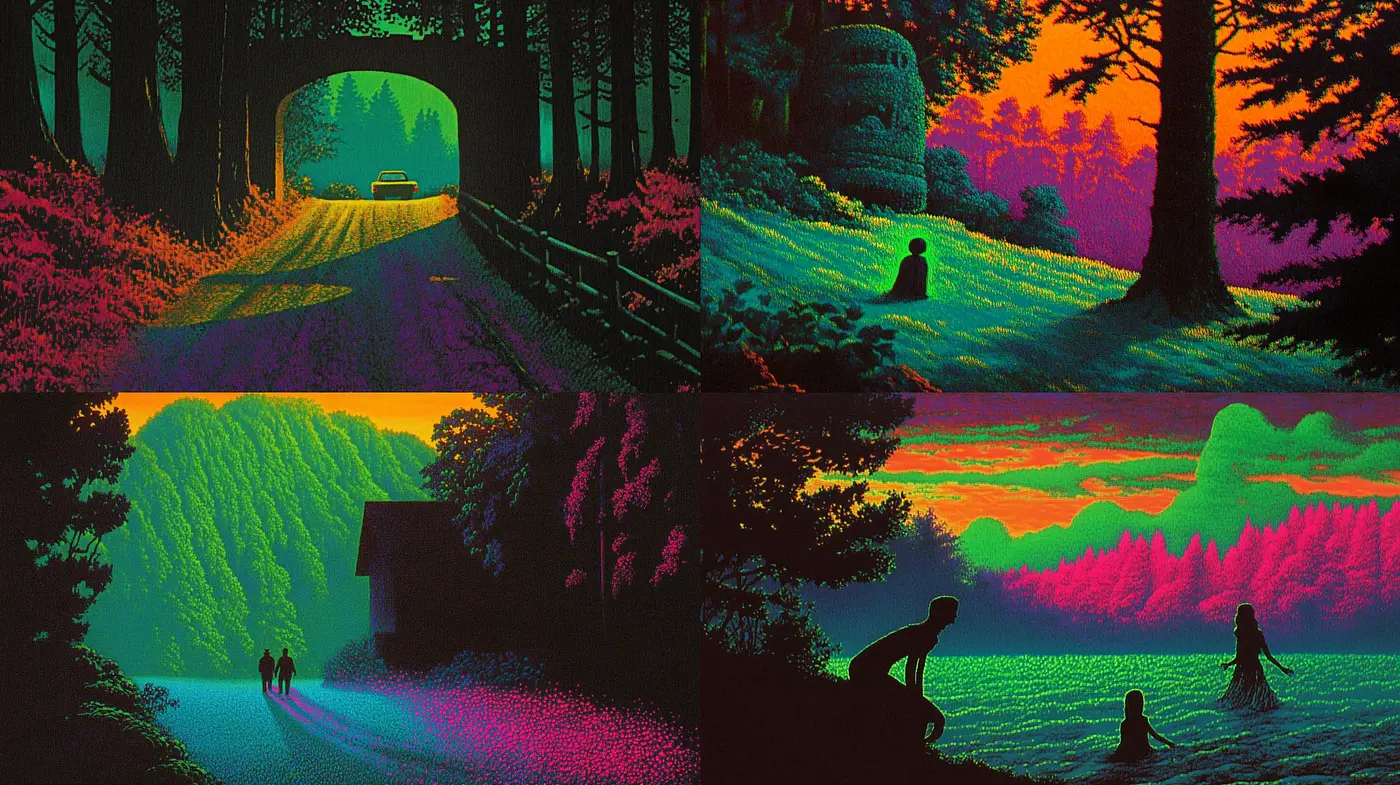 Luminous Dreamscape Synthesis with Vibrant Nocturne Hues - Midjourney sref style