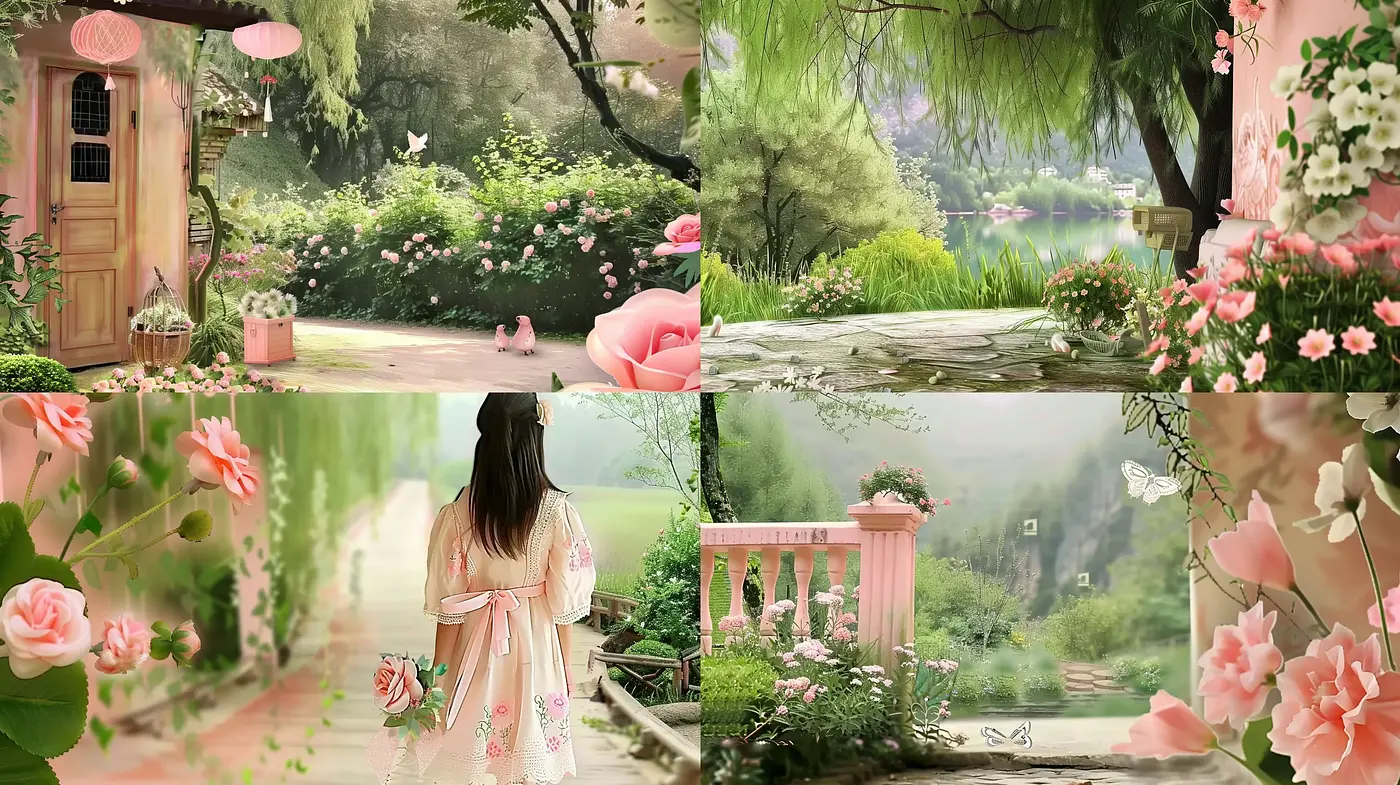 Idyllic Garden Reverie: A Whimsical Blend of Romantic Pastels and Floral Euphoria - Midjourney sref style
