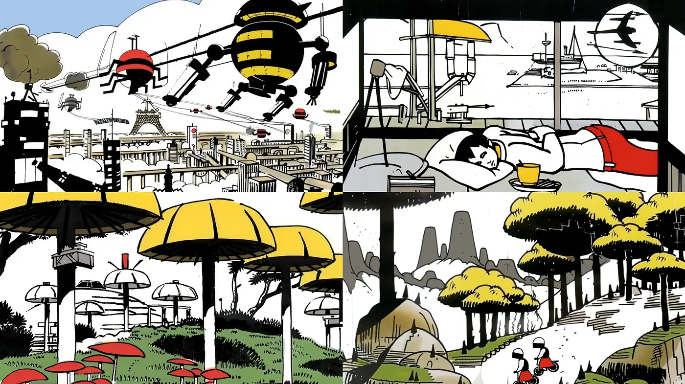 Stylized Modernist Narrative with Punchy Accents - Midjourney sref style