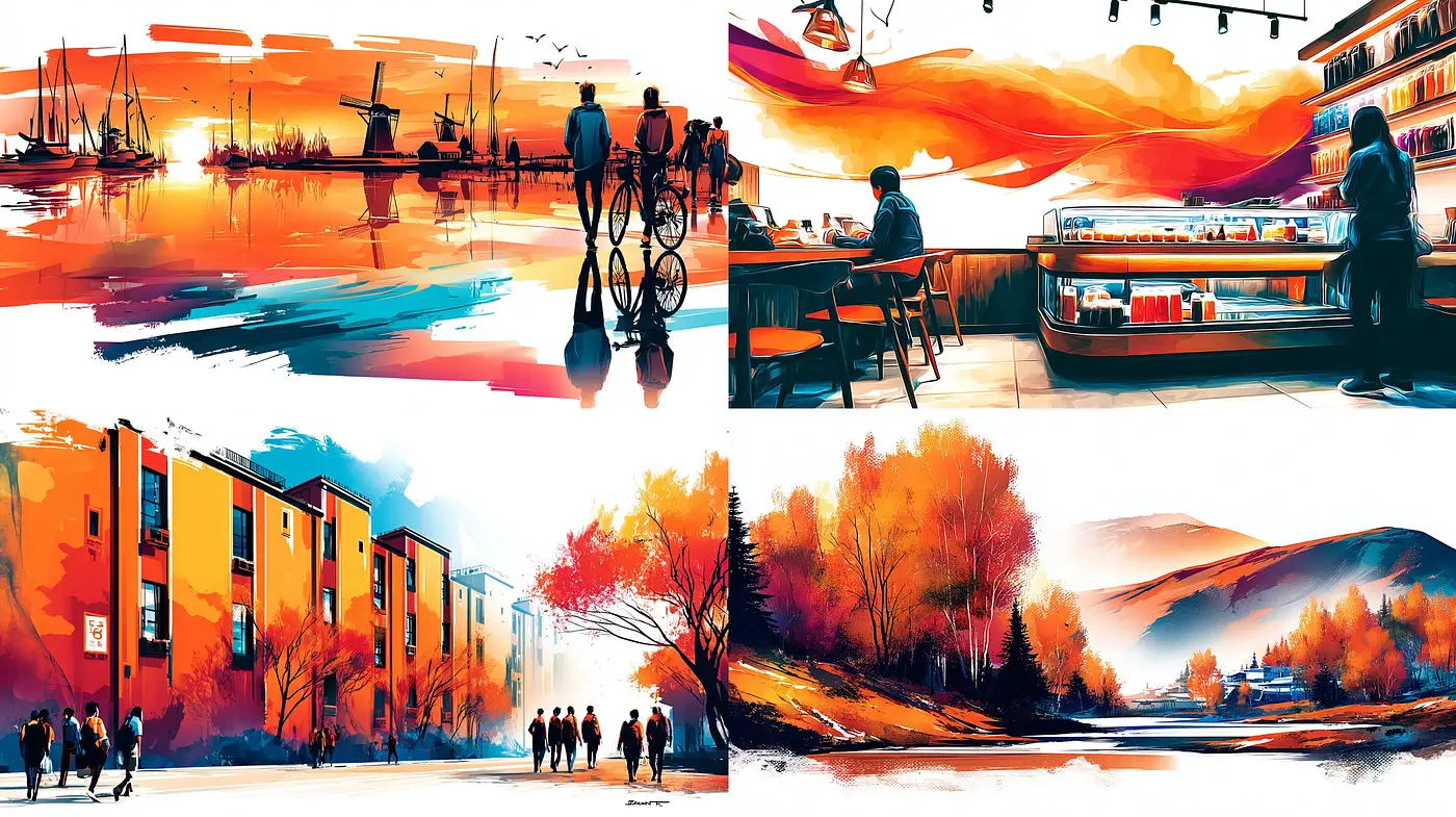 Dynamic and Colorful Urban Landscapes with a Nostalgic Vibe - Midjourney sref style