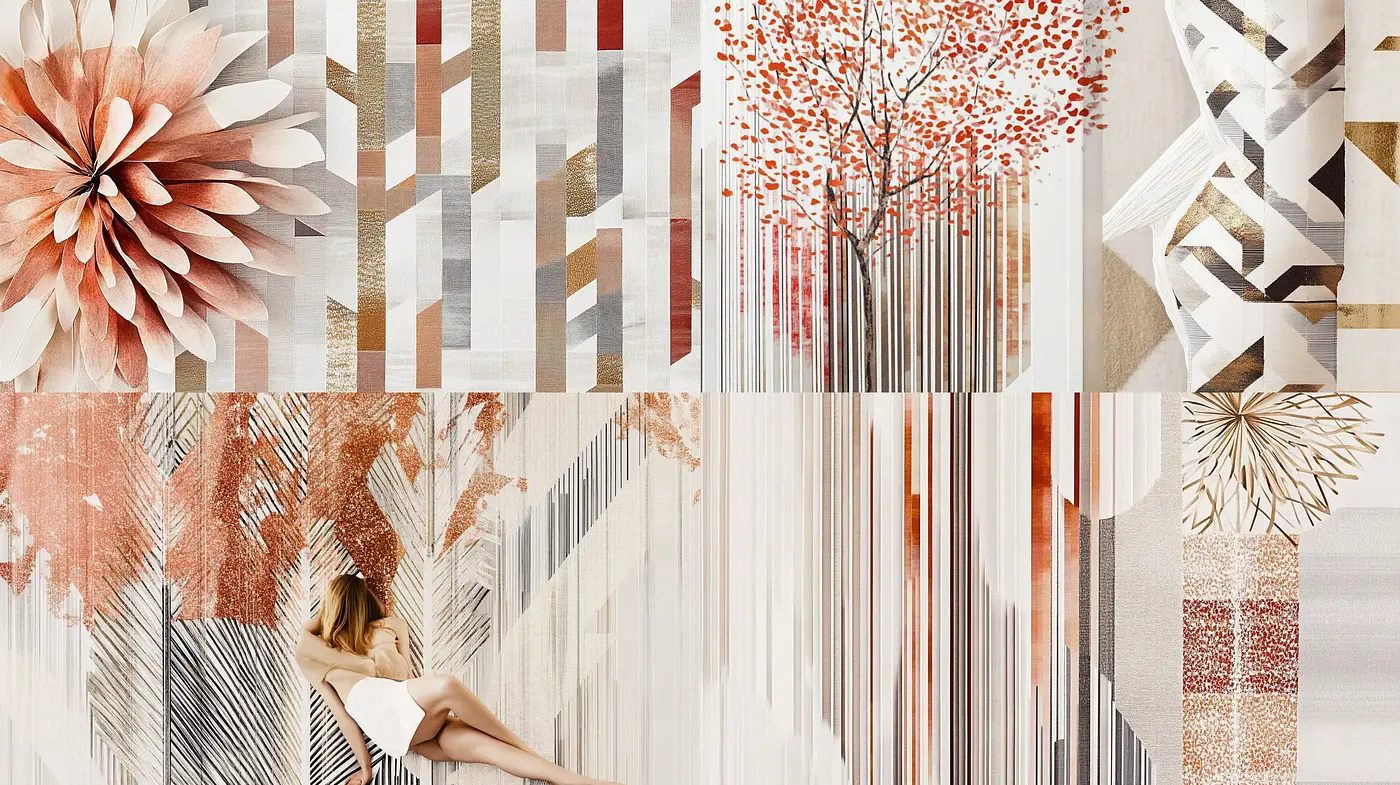 Textural Tapestry of Earth Tones and Geometric Blending - Midjourney sref style