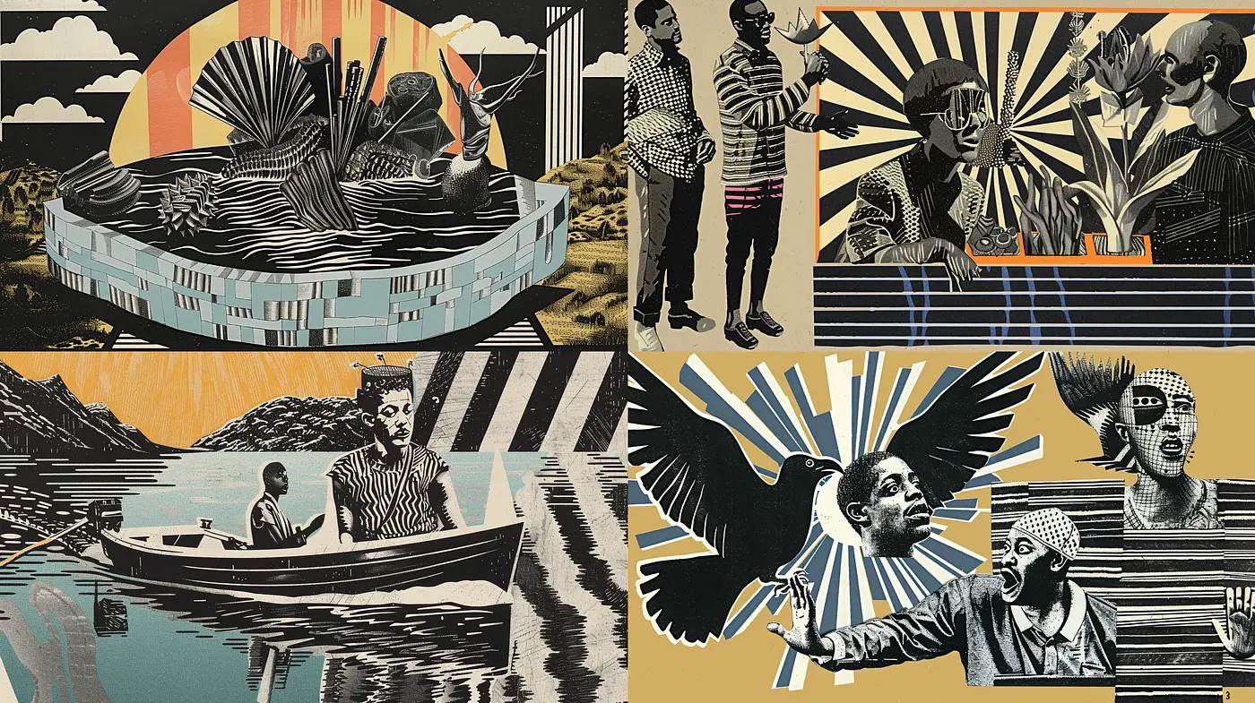 Retro-Futuristic Collage with Expressive Graphic Novel Influence - Midjourney sref style
