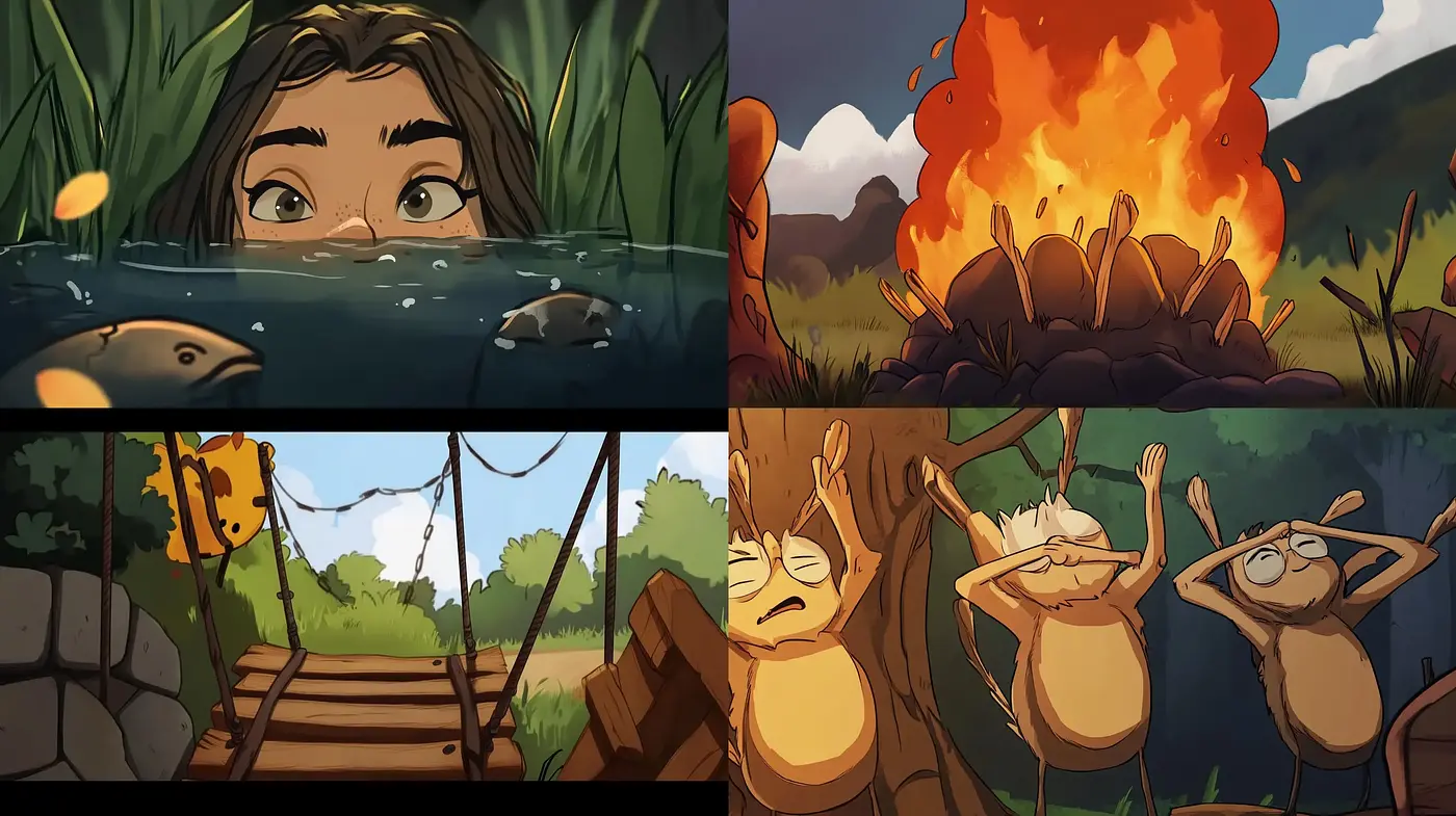 Vibrant Serenity in Nature: A Cohesive Cartoon Illustration Series - Midjourney sref style