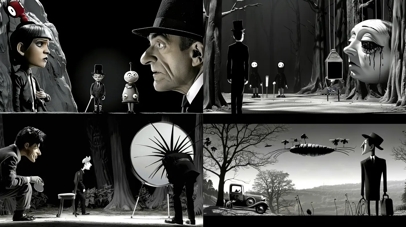 Monochromatic Elegy in Surreal Timescape - Midjourney sref style