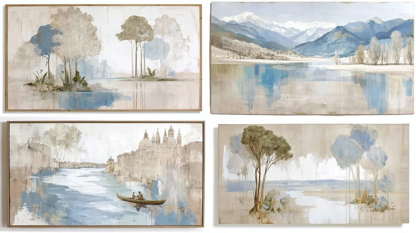 Serene Landscapes with Fluid Watercolor Aesthetics - Midjourney sref style