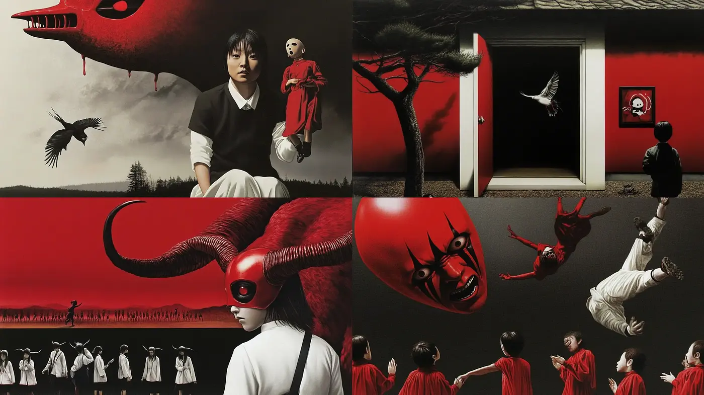 Surreal Contrasts and Symbolism with a Red and Black Palette - Midjourney sref style